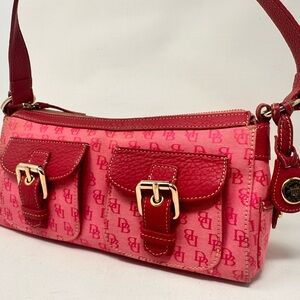 Vintage Y2K Dooney & Bourke Pink Logo Canvas Shoulder Baguette Bag